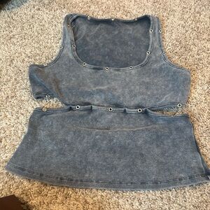 SHEIN Denim Blue Tank Top with Button Accents